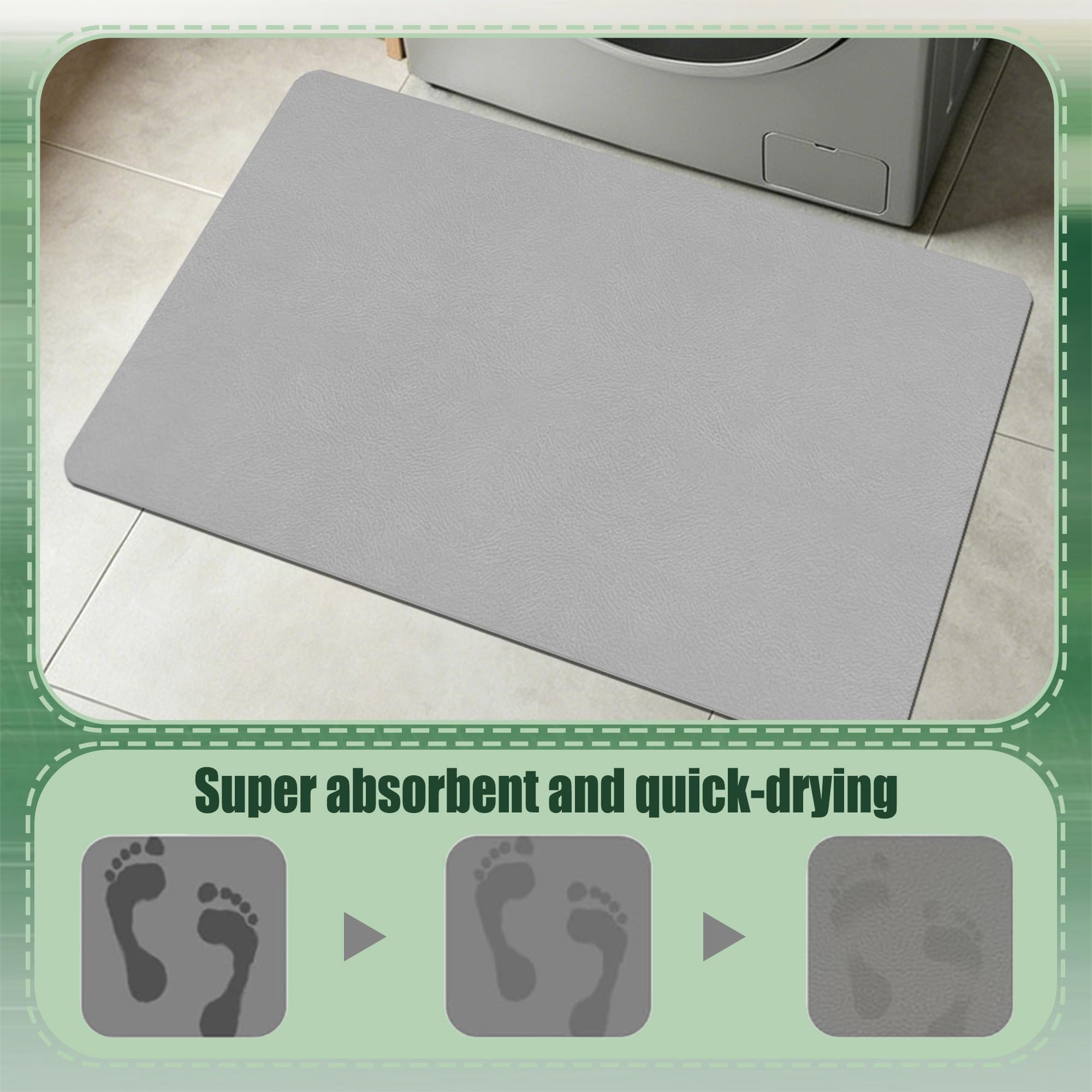 Alfombra Diatomita Baño 110 x 114 cm Rápido Secado Alfombrilla de Ducha Antideslizante Antideslizante y Antihumedad para Bañera, Ducha, Cuarto de Baño y Cocina, Gris Claro