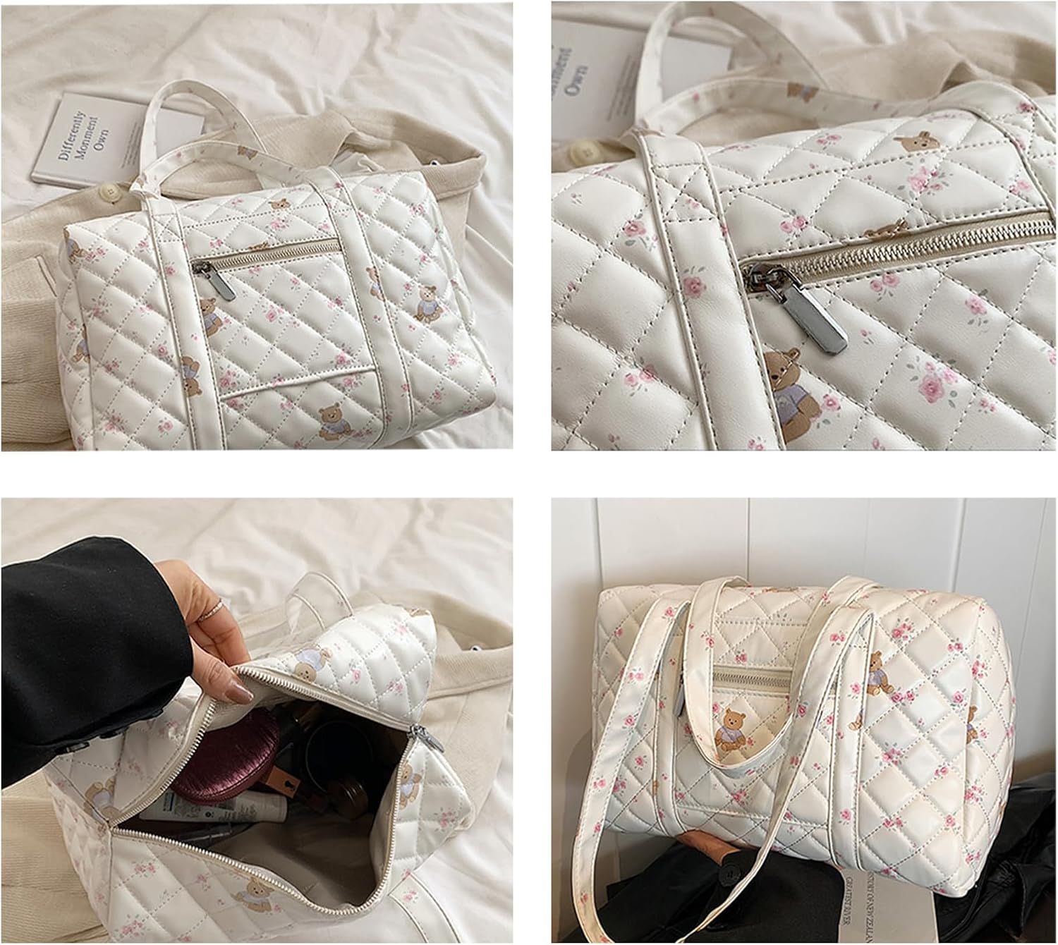 Farcauo Cute Tote Duffel Bags Women White Travel Duffel Bag Weekender Overnight Work Diaper Gym Duffel Carry On Purses for Women Travel Tote Hospital Bag for Labor Delivery