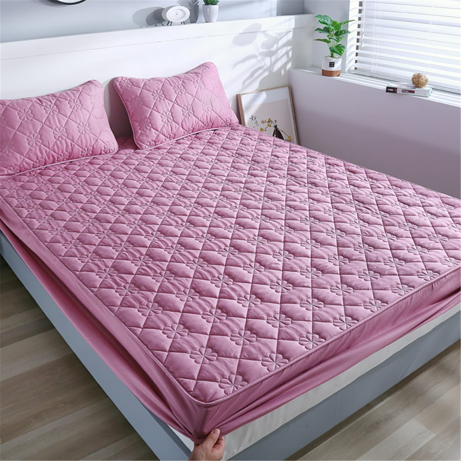Protector Colchon, Home Protector de Colchón Acolchado, Cubrecolchón, De Fibra, Transpirable, Confortable, Cubre Colchón (Rosa Roja-1,Grueso 120x200cm)