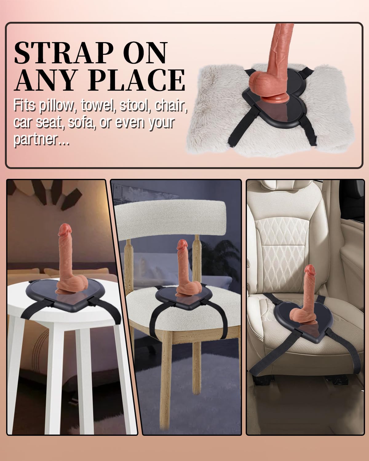 Suction Cup Dildo Mount Sex Saddle, Riding Toy Holder Valentine Style Base for Hands-Free Women Men Solo & Couple Play, Straps On Pillow Chair Dildos Harness Strap Attachment