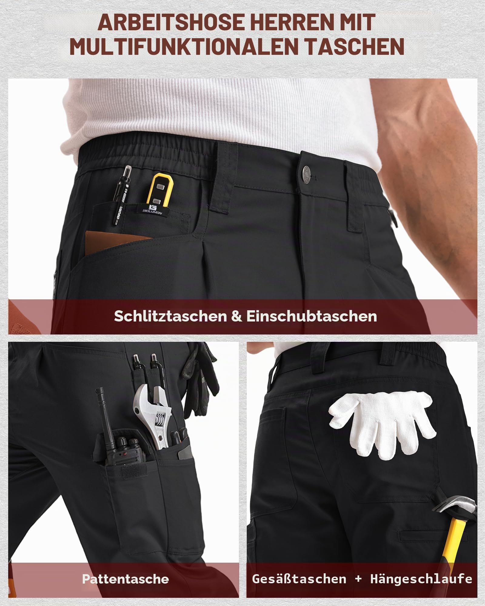 IGOLUMON Arbeitshosen Männer mit 13 Taschen Cargohose Herren Leichte Taktische Hose Herren mit Elastische Taille Verstärkt Abriebfest Gartenhose Hiking Reisen