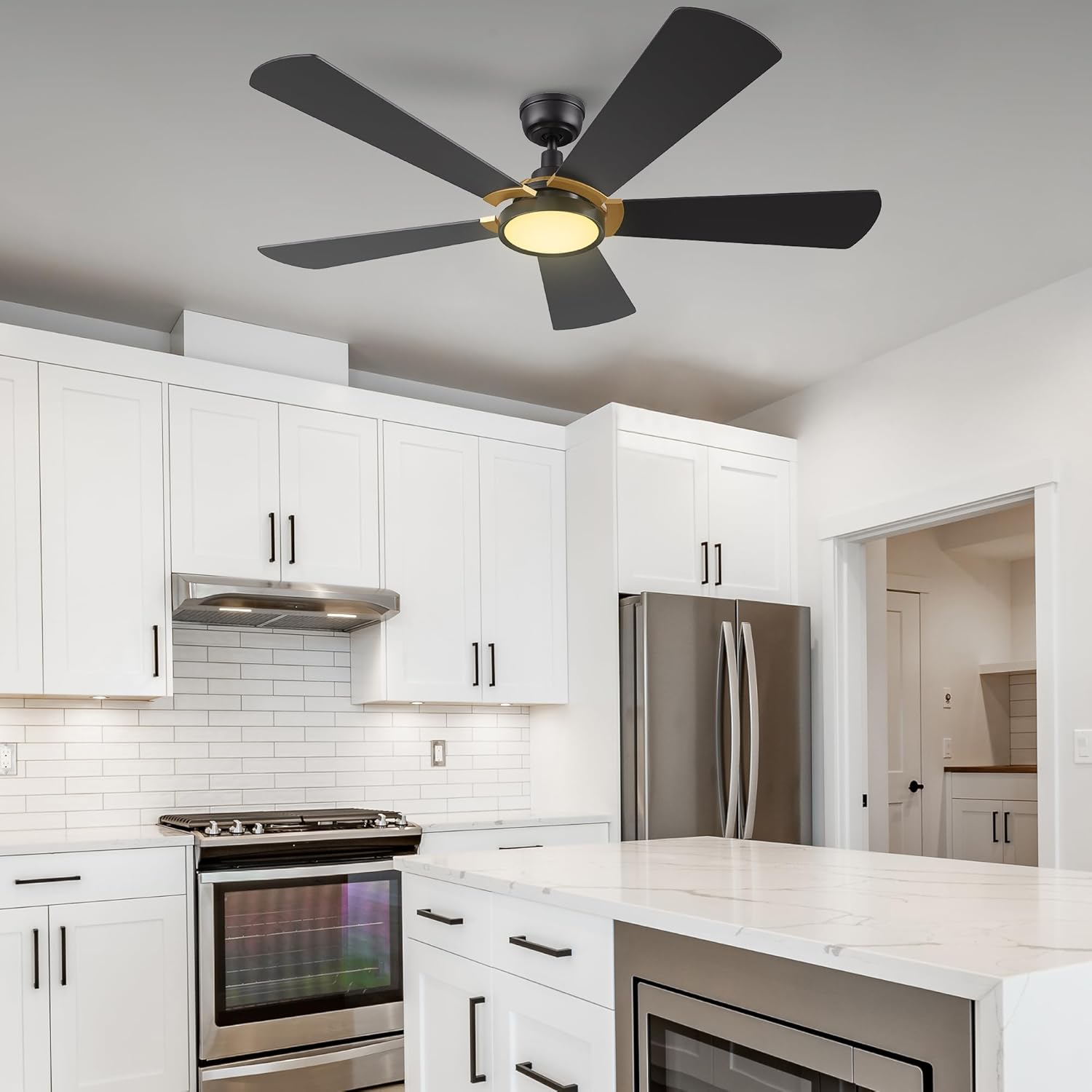 SMAAIR 52" Smart Wifi Ceiling Fans with Dimmable LED Lights and Remote, Compatible with Alexa/Google Home/Siri/APP, Outdoor DC Fans with 10 Speeds, Timer/Schedule, Black/Gold