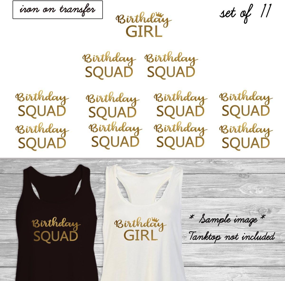Set of 11,1 - Birthday Girl, 10 - Birthday Squad iron on, DIY Bachelorette Party iron on for T shirt, Tank Top (#JS)