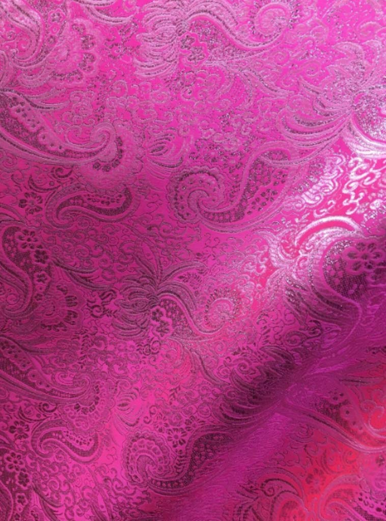 Fabric 60" Brocade Metallic Paisley Motif Hot Pink Silver by The Yard | #AA62DL
