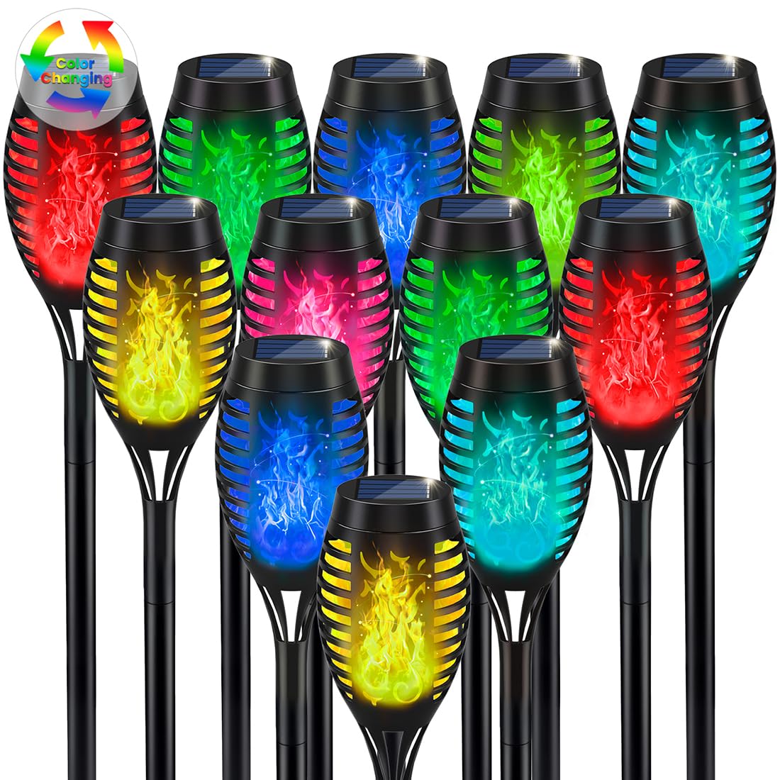 Photo 1 of IkeeRuic 12Pack Christmas Yard Decorations, Multicolor Christmas Solar Lights for Outside Decor, LED Solar Flame Lights Outdoor for Xmas Decor, Waterproof Luces Solares for Yard Patio Garden Pathway