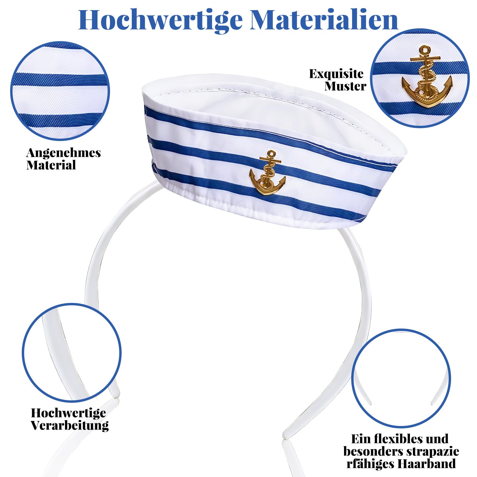 WANGWANG Matrosenmütze Damen, Matrosenhut, Kapitänsmütze Damen, Marine Mütze für Kostüm Zubehör, Matrosen Haarreif für Karneval, Fasching, Halloween, Mottoparty, Verkleidung, Theater