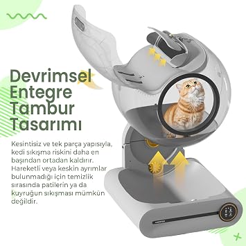 Haustier MSP01 Akıllı Otomatik Kedi Tuvaleti, Gri, 65lt Hazne, 9lt Çöp Haznesi, İyonizer Kötü Koku Giderici, Ağırlık Sensörlü, Uzaktan Kontrol + 45 Adet Çöp Torbası,GRİ