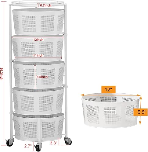 Miniatura 6 de Cestas giratorias de cocina con ruedas redondas de malla de 5 niveles, organizador de frutas y verduras, almacenamiento rodante con ruedas, color