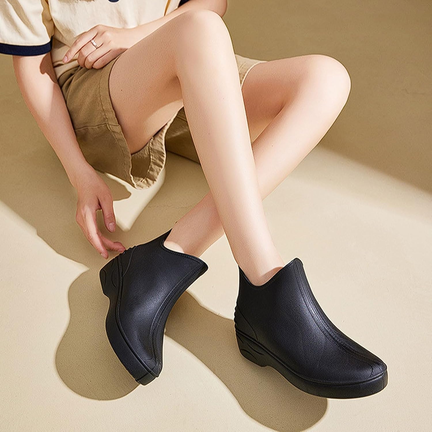 レディースショート丈防水レインブーツ、滑り止めリブソールワークブーツ、ハイキング、サイクリング、ガーデニングに最適 ウォーターシュー