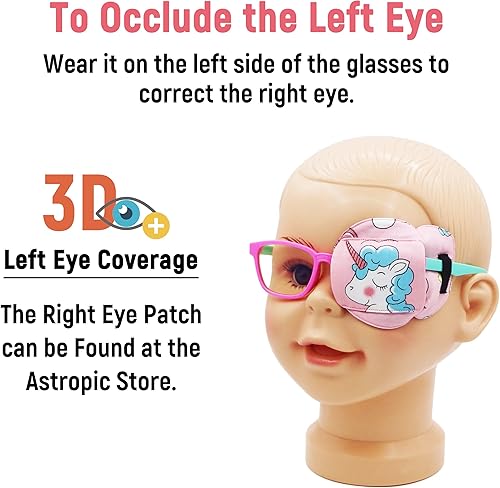 Miniatura 6 de Astropic Parche de algodón 3D y seda para niños, parche de ojos para niñas para gafas Parche médico para niños con ojo perezoso (unicornio azul,