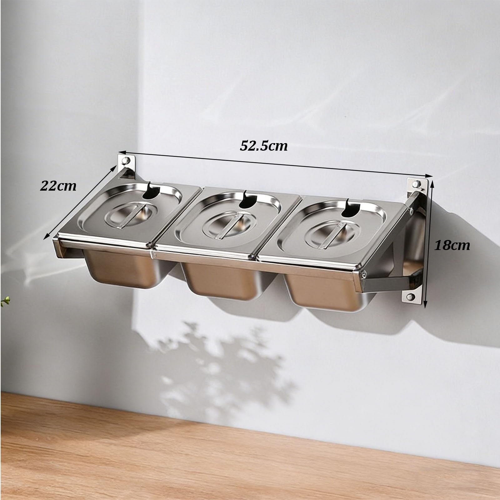 Stazione per pizza con coperchi, organizer per spezie da parete, in acciaio inox, estensibile, per cucina, ristorante, buffet, negozio di tè al latte