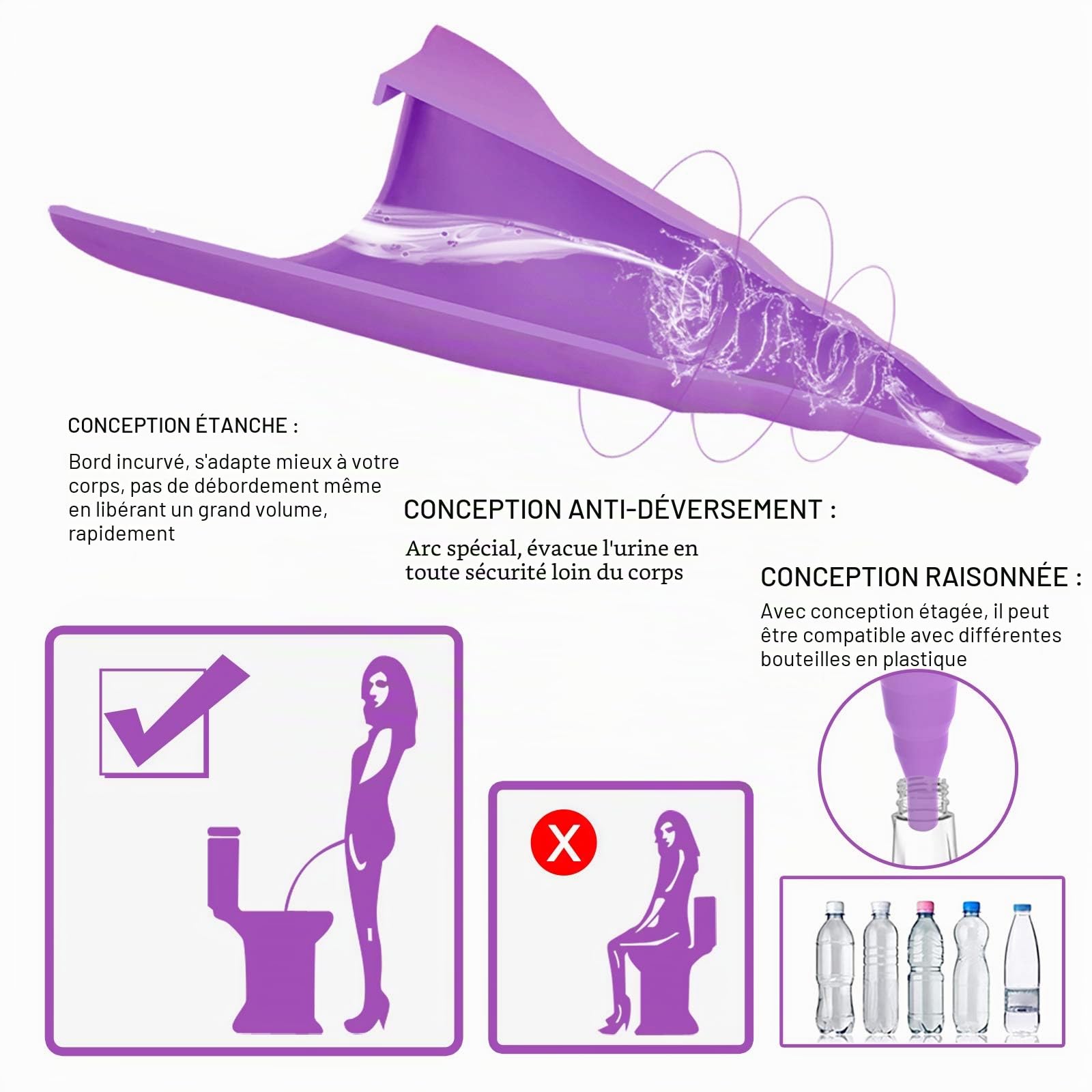 Urinoir féminin réutilisable en Silicone infaillible permettant aux Femmes de Faire Pipi Debout, urinoir pour Femme avec Sacs à Cordon de Serrage est Le Compagnon Parfait pour Les Voyages et