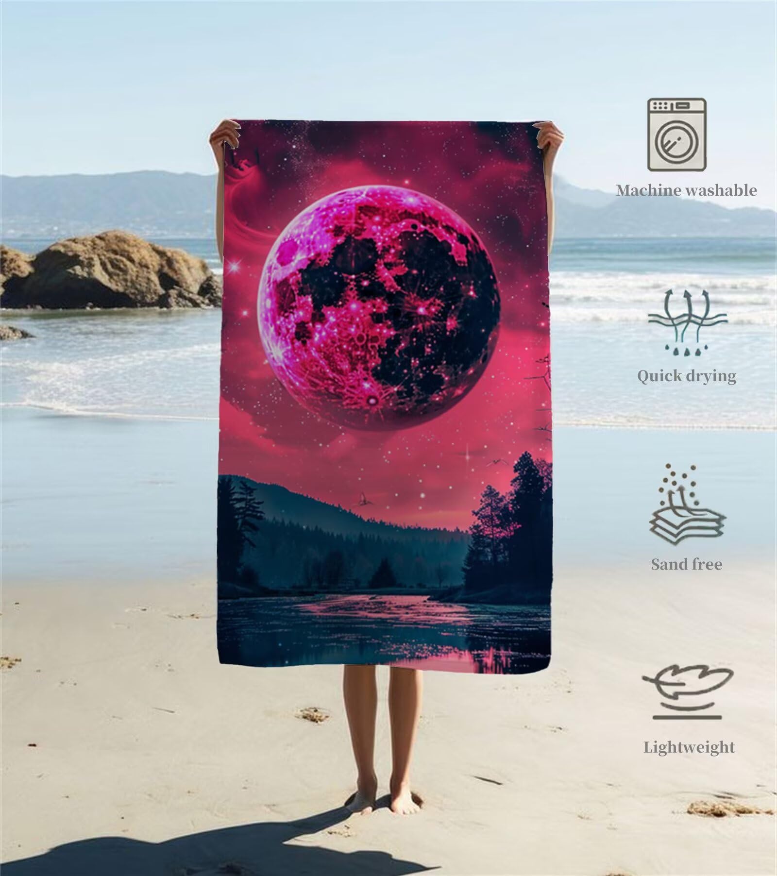 Ręcznik plażowy z mikrofibry gwiaździste niebo planeta ręczniki plażowe dla dorosłych, 220 x 100 cm, duży ręcznik do jogi, szybkoschnący, bez piasku, miękki, kompaktowy, lekki ręcznik podróżny do