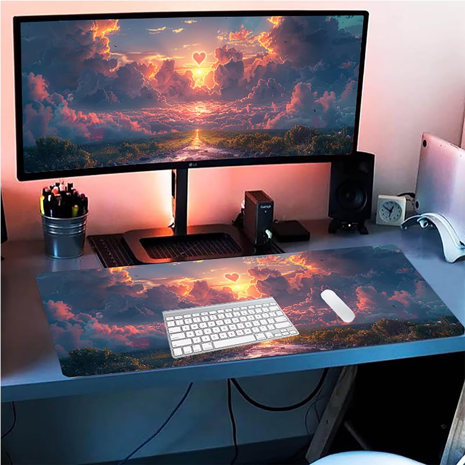 Tappetino Mouse XXL 1500 x 800 mm, Tappetino Mouse Nuvola, Gaming Mousepad Migliorare la Velocità e la Precisione, Mouse Pad con Base in Gomma Antiscivolo, Ufficio Accessori Gaming, Bianco 9-9153