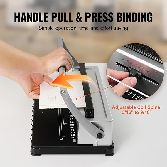 VEVOR Coil piral Binding Machine, Manual Book Maker 34-Holes Binding 120 Sheets, Punch Binder with Adjustable Side Margin, for Letter Siz- 9/16 Ce, A4, A5