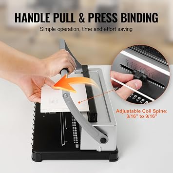 VEVOR Coil piral Binding Machine, Manual Book Maker 34-Holes Binding 120 Sheets, Punch Binder with Adjustable Side Margin, for Letter Siz- 9/16 Ce, A4, A5