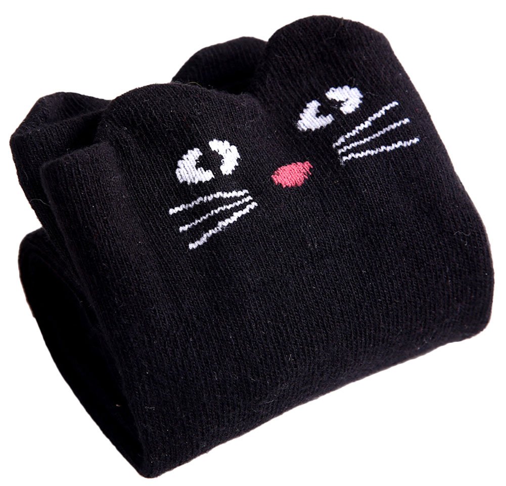 X&F Little Girls Cute Cartoon Cotton Knee High Socks Long Tube Socks Leg Warmers Black Cat