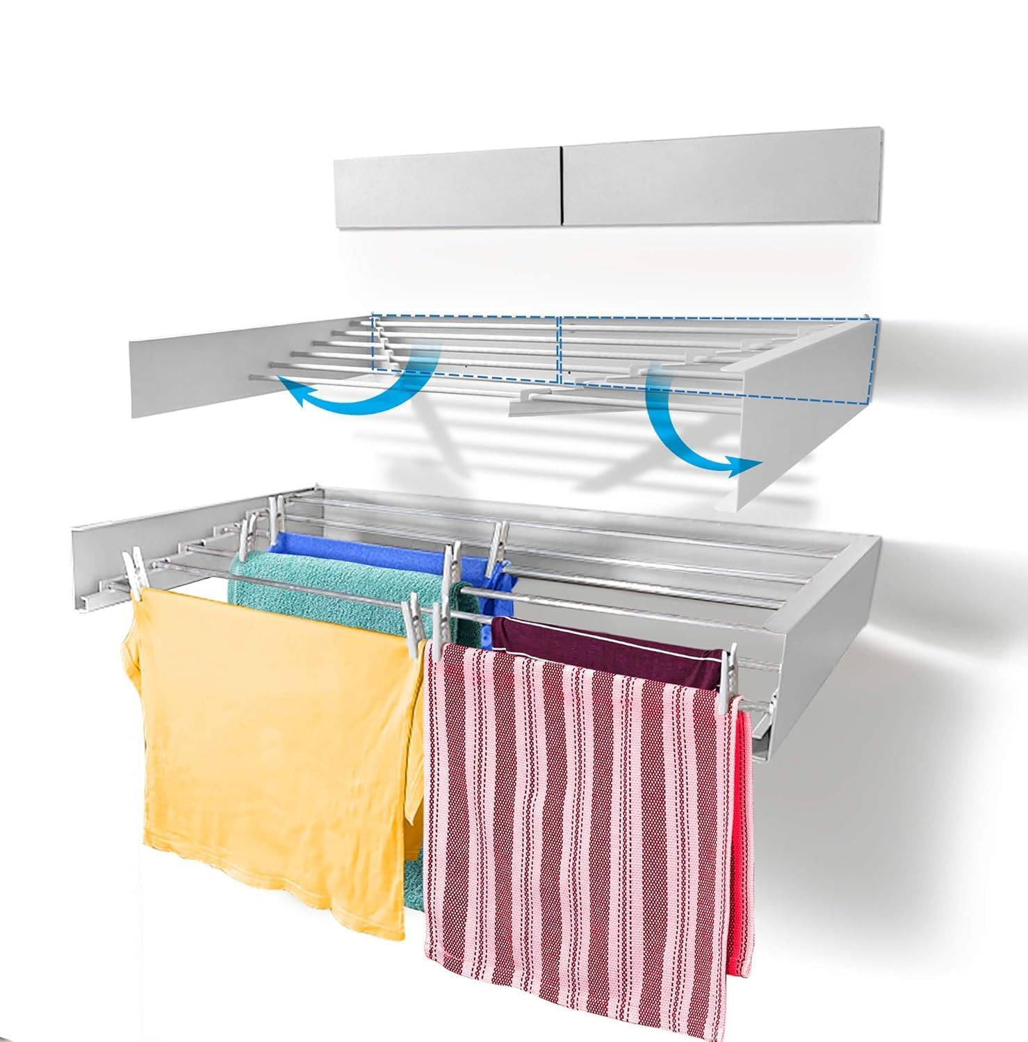 Heavy Duty 100cm Foldable Wall Mount Cloth Drying Stand Cloth Drying Stand Wall Mounted Wall Hanging Cloth Stand For Drying Clothes In Balcony Wall Hanger For Clothes Drying (100cm Wide, White)-image-39