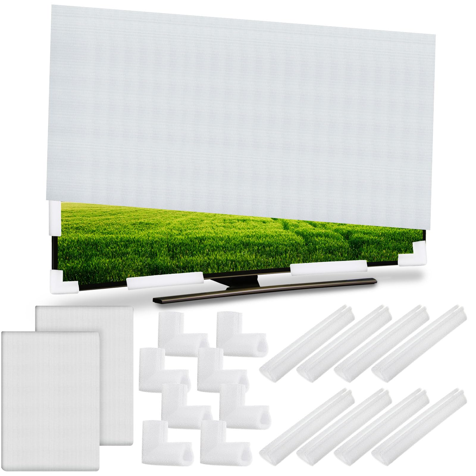 Innconee 18 Pcs Cushioning Foam Set Include Foam Flat Screen TV Cover Fits up to 65'' W x 36'' H and Moving Corner Edge Protectors for TV Display