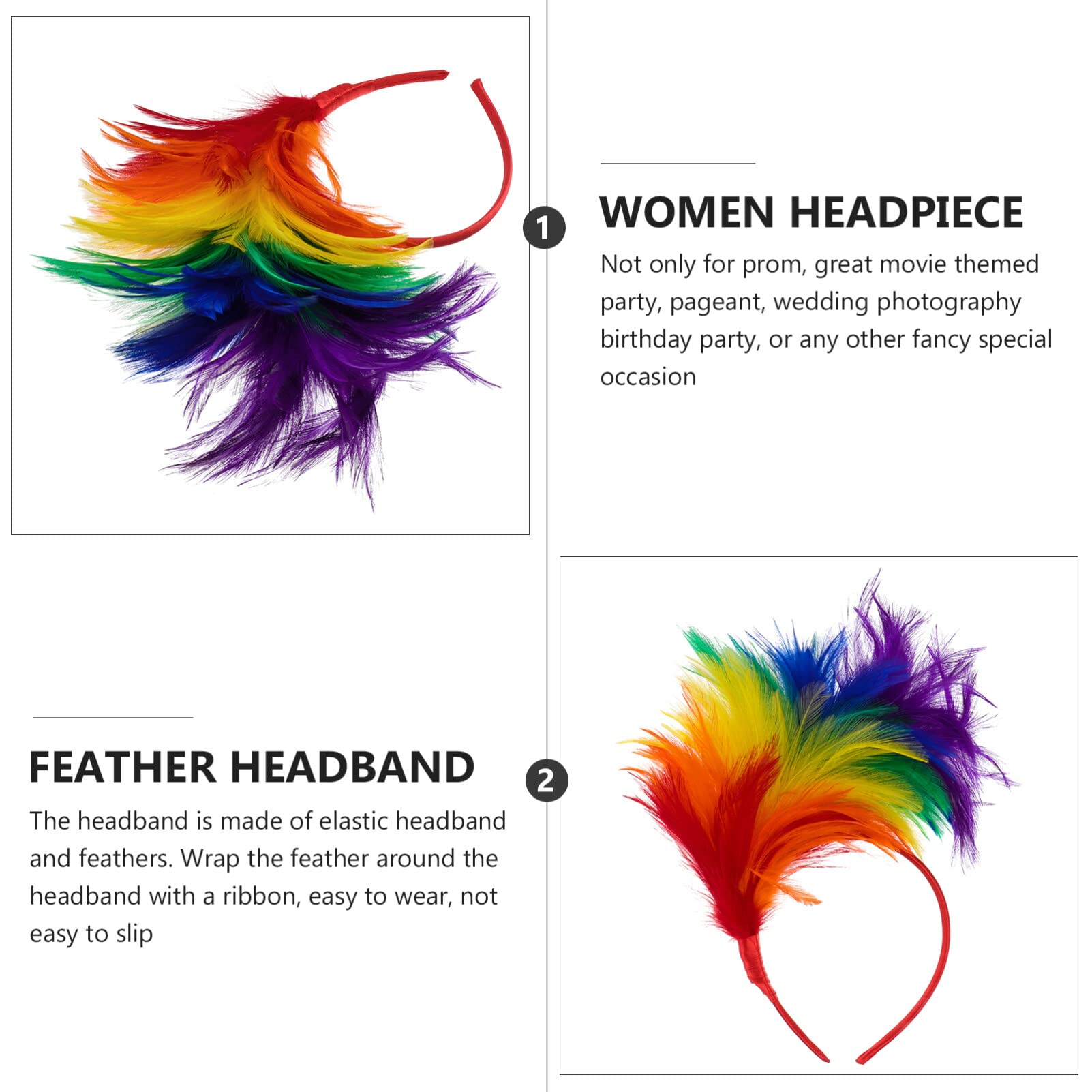 Fascinator Headband Donna in Piuma Arcobaleno, Headpiece Elegante | Party Headwear per Occasioni Speciali e Prom, Wedding Headwear Fissaggio Stabile, Oktoberfest Party
