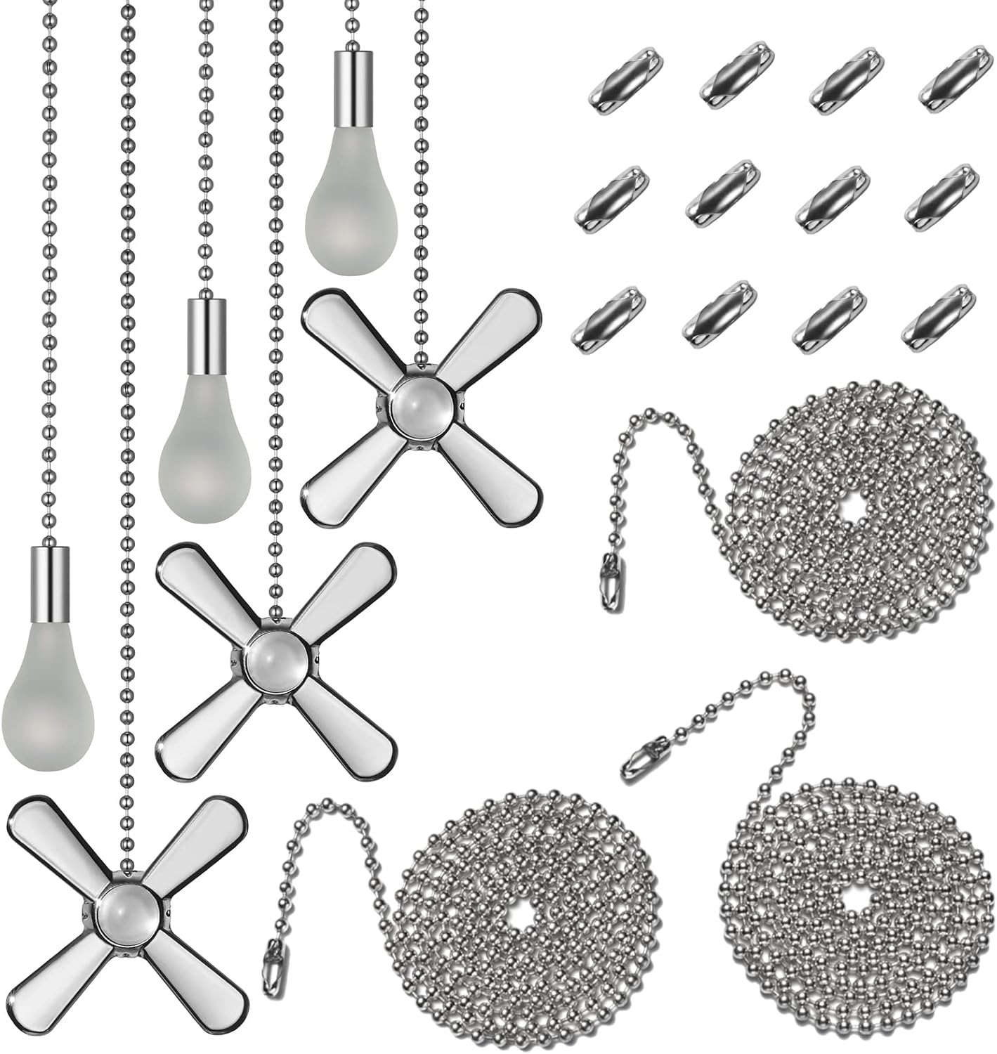 6 Combo Frosted Ceiling Fan Pull Chain Set，Including 6Pcs Beaded Ball Fan Pull Chain Decorative Extra 12Pcs Beaded and Pull Loop Connectors 3Pcs 36inches Fan Pull Chain Extension（ Bronze）