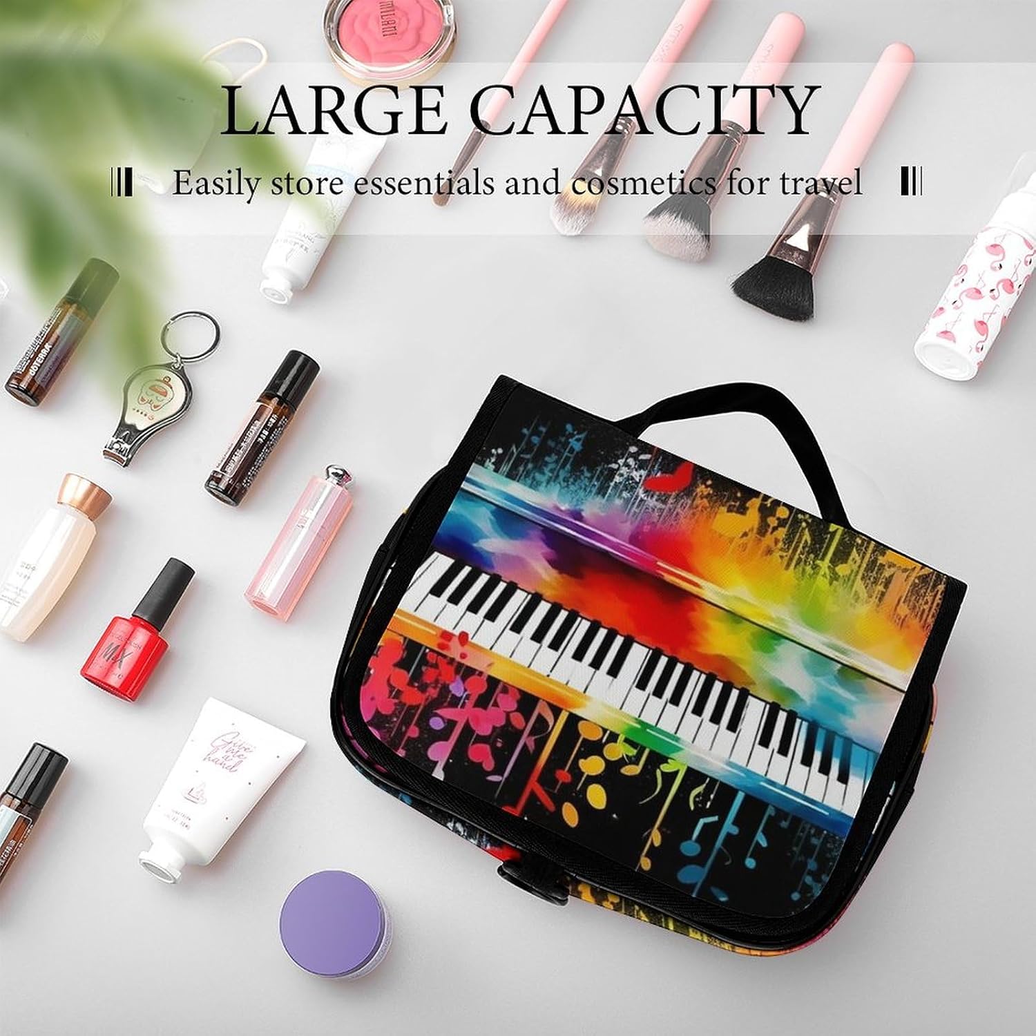 Colorful Piano Keyboard Music Toiletry Bag Portable Travel Cosmetic Bags Hanging Makeup Bags for Women Large Waterproof Makeup Organizer Caddy image 4