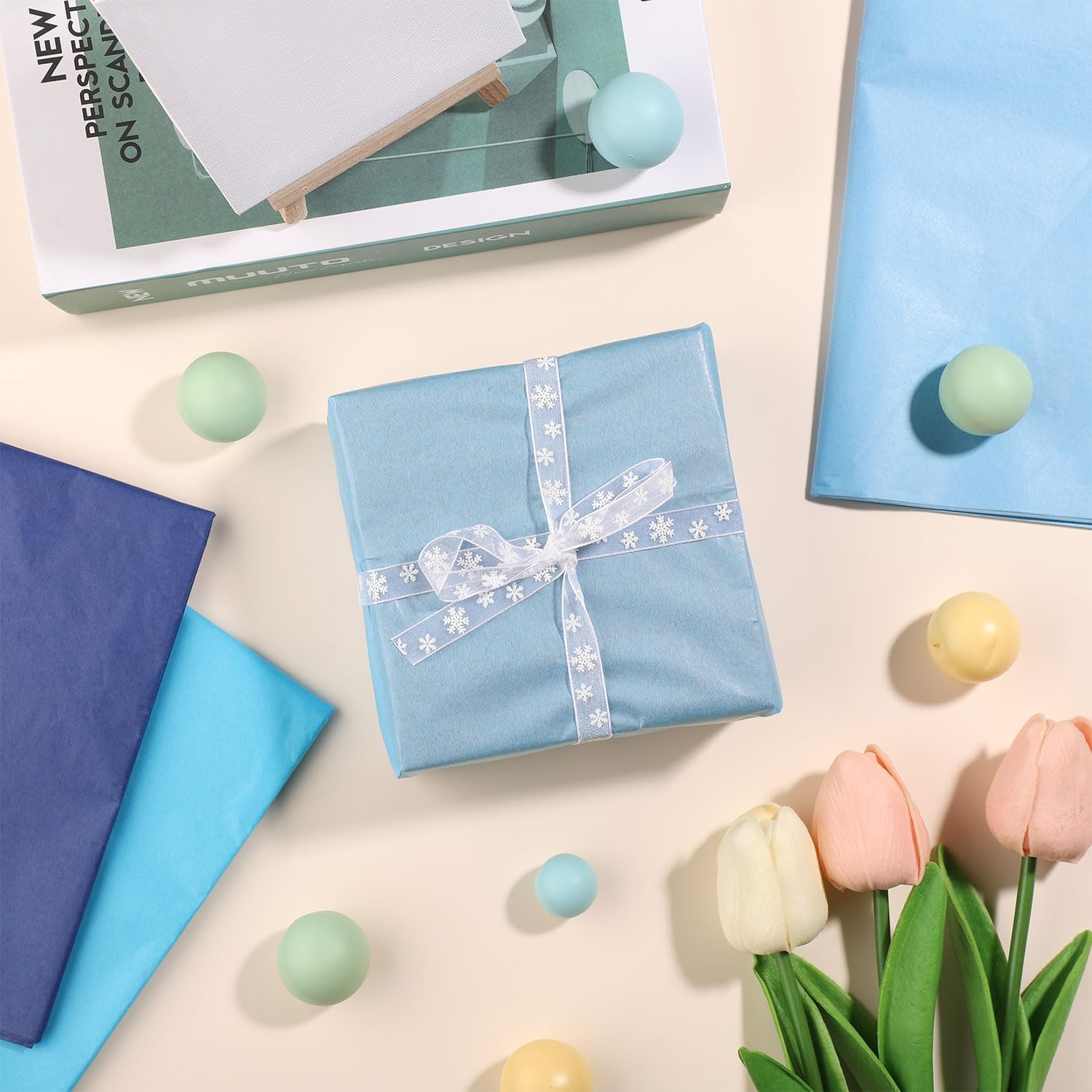 Condition photo showing New/Like New for tinoaly 60 sheets gradient blue wrapping paper, 3 colors, 19.69x13.78 inches, gift wrap tissue paper for christmas, birthday, party decoration