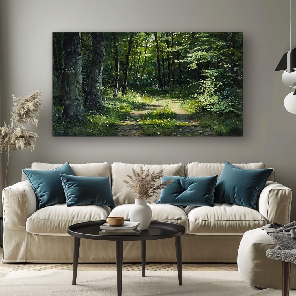 MKBKLI Abstract Canvas Wall Art for Living Room Green Forest Path Paintings for Bedroom, Office, Kitchen - Home Decor Pictures, 60x120cm
