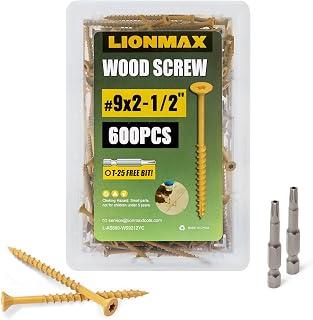 Deck Screws 2-1/2 Inch, 600PCS LIONMAX #9 x 2-1/2" Deck Screws with Star Drive, Tan Coating, Self-Tapping Wood Screws for Exterior Wood Project, Corrosion Resistant, Drive Bit Included