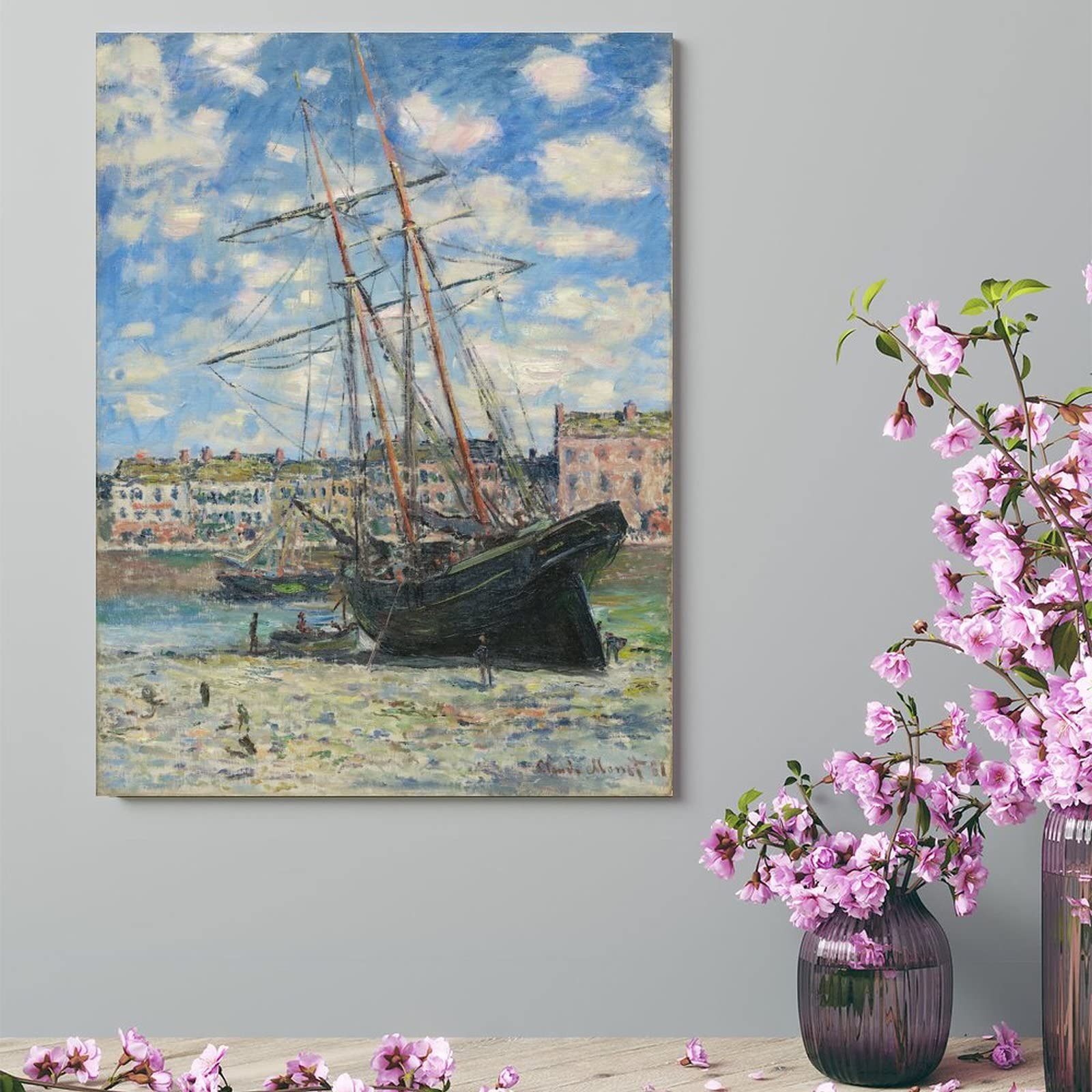 Amazon.co.jp: クロード・モネ 海辺の船完全手描き油絵 装飾用