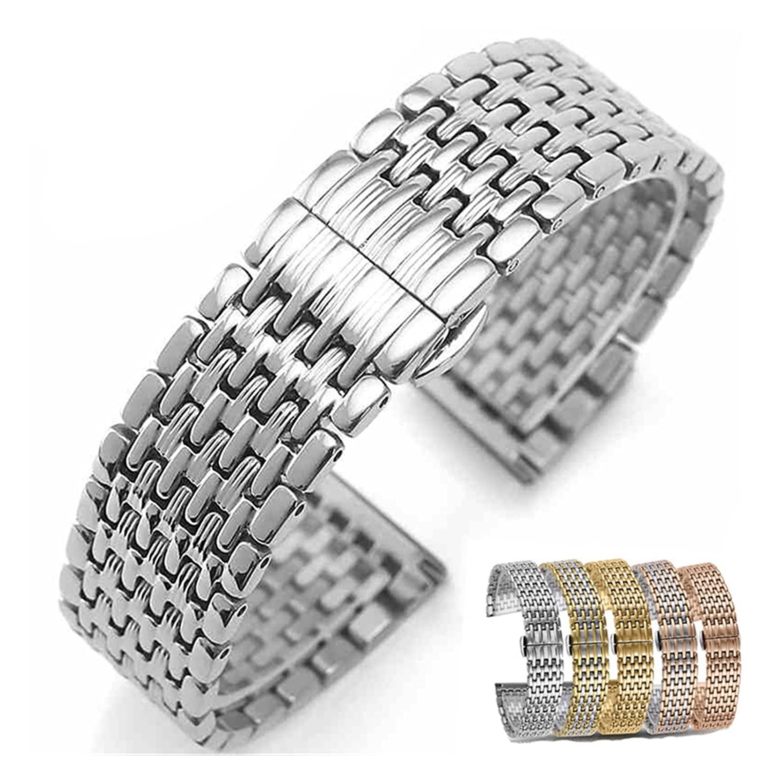 Correa De Reloj Hebilla De Mariposa Acero Inoxidable Sólido 12Mm14Mm16Mm18Mm20Mm22Mm Accesorios /20Mm/Oro Rosa