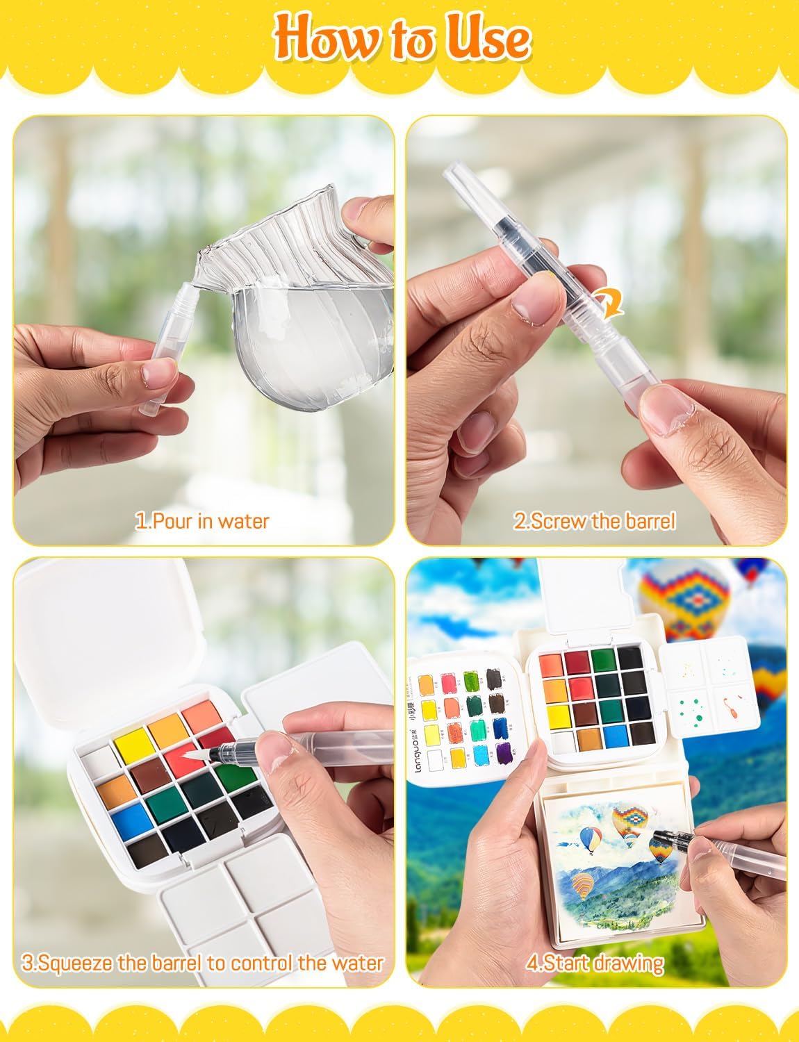 Mini Watercolor Paint Set, 32 Colors Mini Pocket Travel Watercolor Palette with Paint, Brush, Sketchbook for Beginners, Artists, Students, Painting Enthusiasts