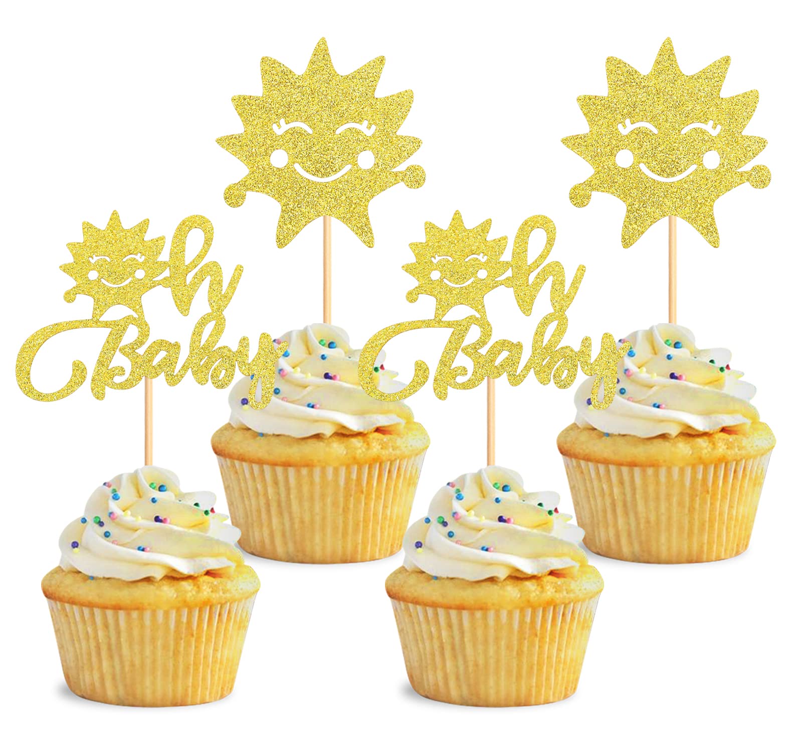 24PCS Sunshine Oh Baby Cupcake Toppers Sun Smile Sunshine Cupcake Picks Bridal Wedding Engagement Baby Shower Birthday Party Decorations