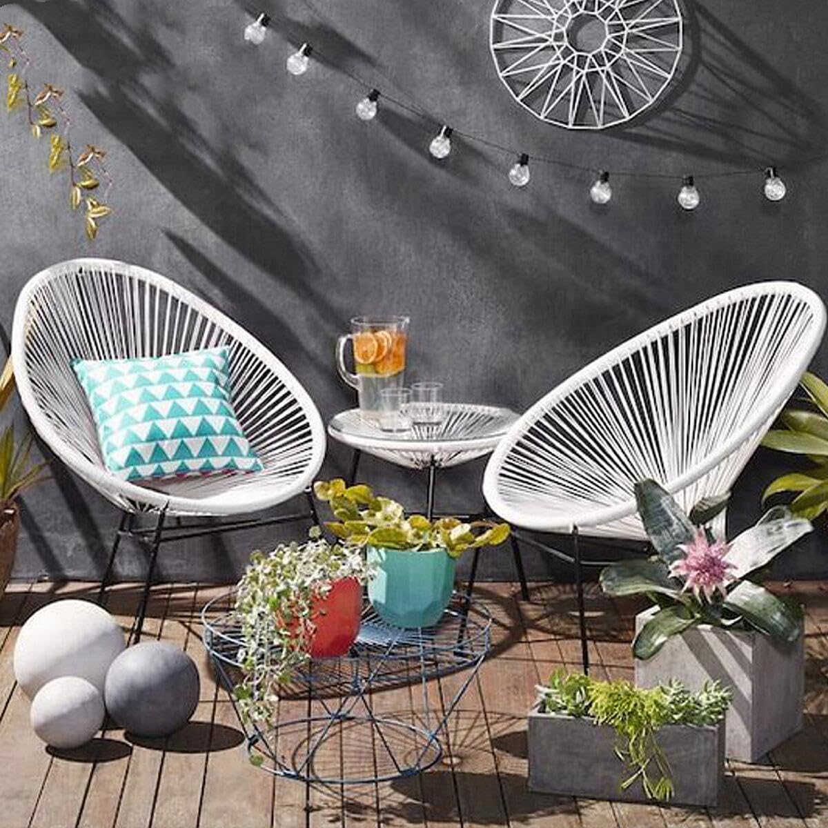 ガーデンファニチャーガーデンチェア3点セットグレー×コーヒーテーブル