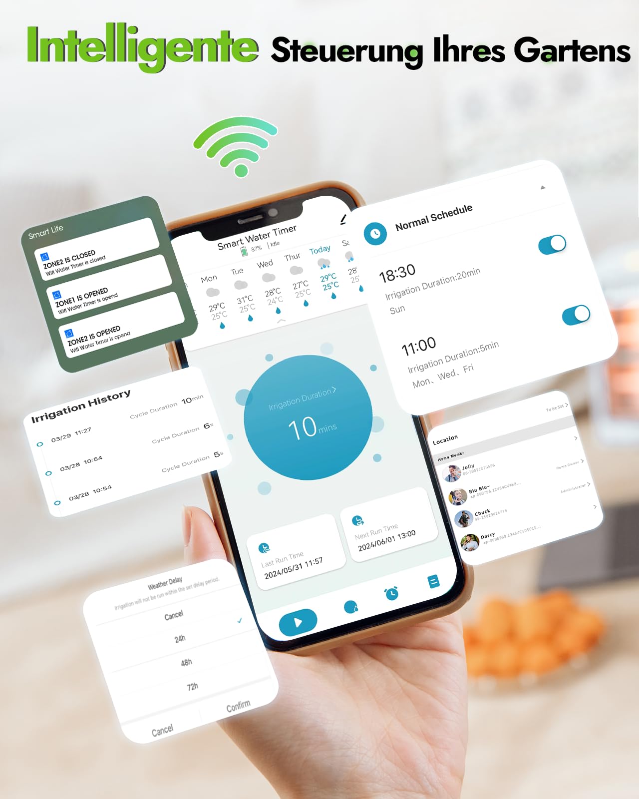 Insoma Timer z wężem WiFi z mosiężnym wejściem i wylotem, inteligentny regulator nawadniania z koncentratorem, regulator nawadniania do węży ogrodowych, sterowanie aplikacją i głosem, kompatybilny z