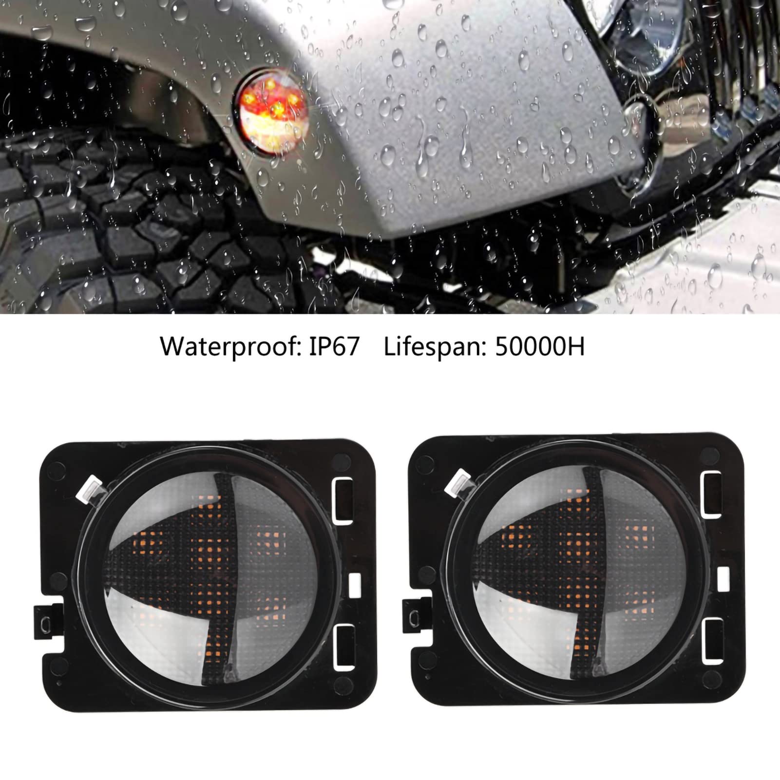 Kit Di 2 Indicatori Di Direzione Laterali LED Per Jeep JK 2007-2017 – Neri, DC 12V, A Basso Consumo, Plug And Play
