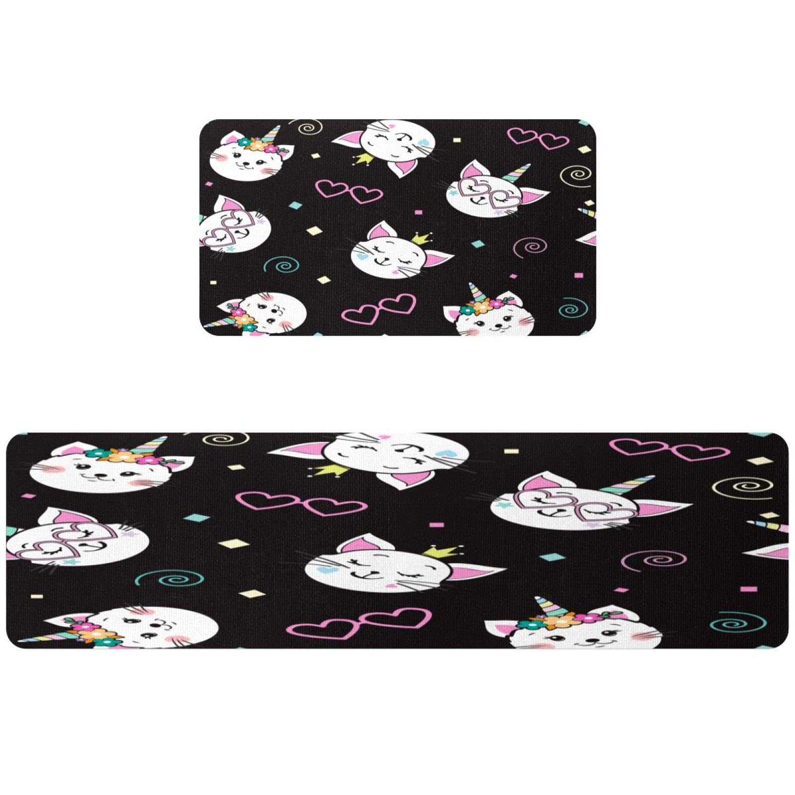 Tapis de cuisine lavable et absorbant motif chat licorne avec base de sécurité