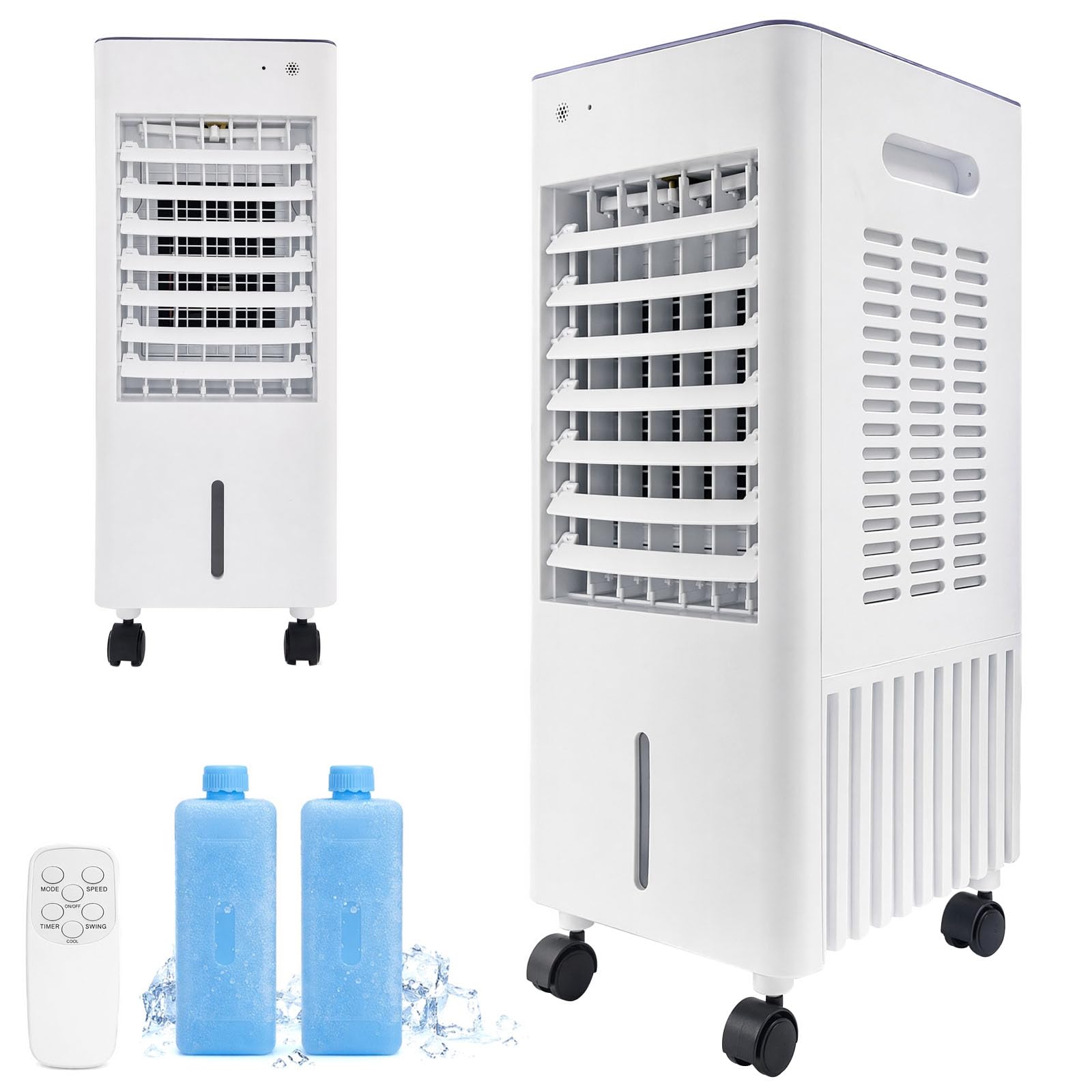Rafraîchisseur d'air Design 4-en-1, Réservoir 12L avec Indicateur de Niveau, 2 Blocs de Glace, Télécommande, Écran, Climatiseur Mobile pour Intérieur Moderne