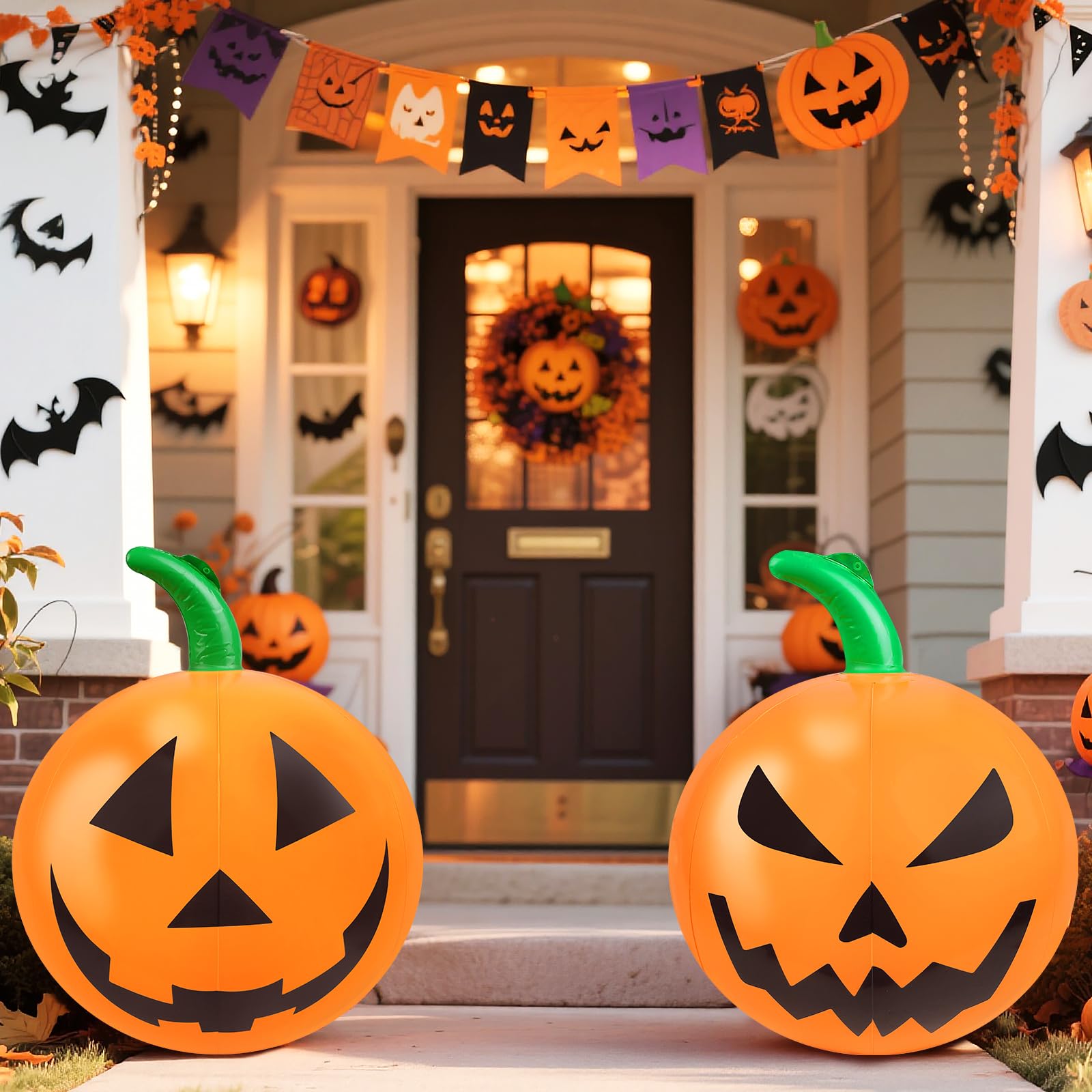 Wlicon 2 PCS 60 CM Halloween Pumpkin Inflatable Balloons Hanging Inflatable Halloween Balloons Inflatable Halloween Pumpkin Decorations for Yard Garden Holiday Party Home Decor