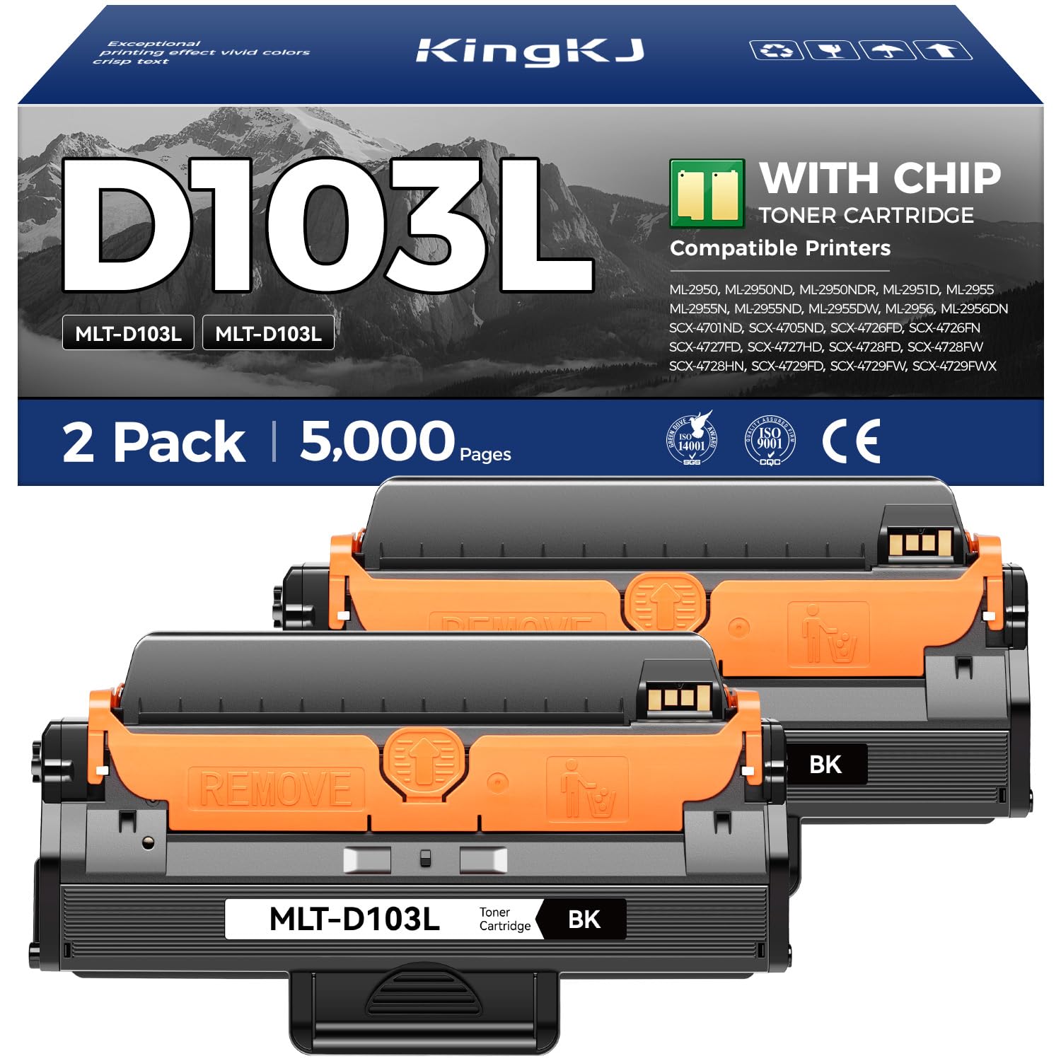 MLT-D103L Toner Cartridge Black 2Pack High-Yield Replacement for Samsung MLT-D103L D103L Compatible with Samsung ML-2950 ML-2955N ML-2956 SCX-4701ND SCX-4726FD SCX-4727FD SCX-4728HN SCX-4729FD Printer