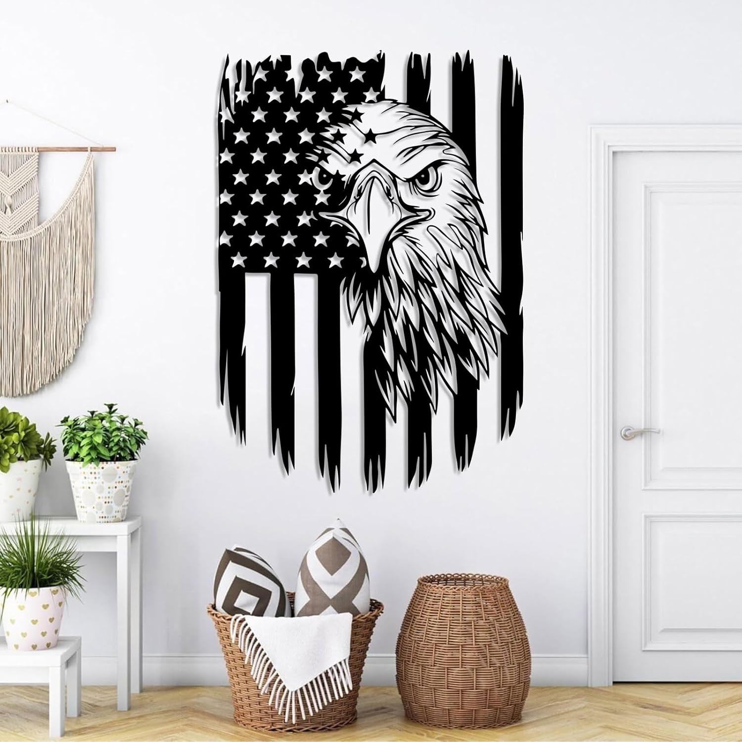 American Flag Eagle Metal Wall Art, American Flag Wall Decor, US Large Metal Eagle Wall Sign, Independence Day Flag, United States Sign, Living Room Bedroom Wall Decor, Patriotic Gift (16"x24"|41x60cm, Black)