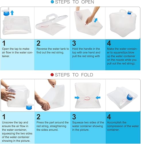 Miniatura 7 de Contenedor de agua plegable, 5.3 galones, sin BPA, con espiga, para camping, mochilero, senderismo, al aire libre y emergencia, equipo de