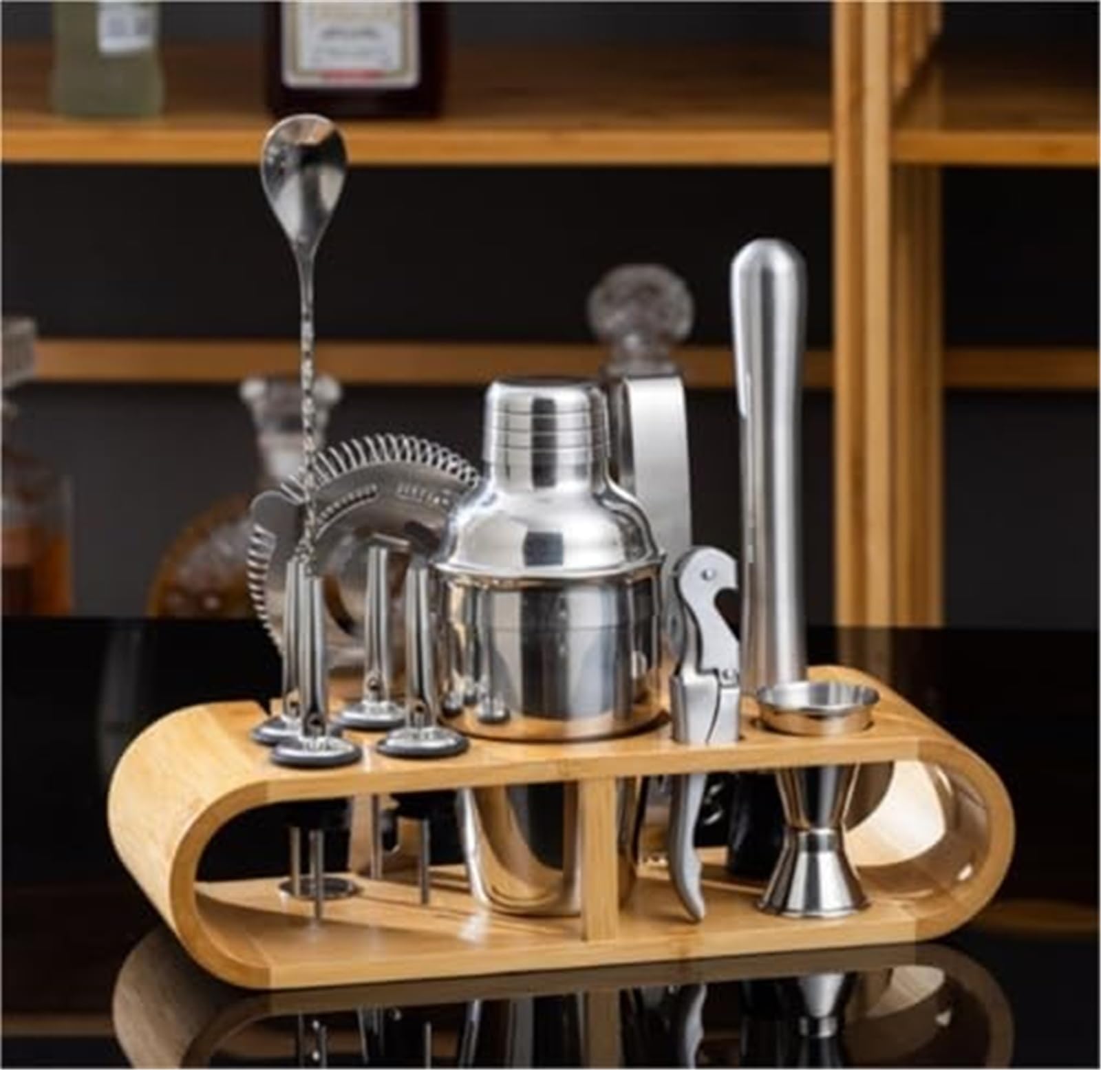 Kit de Barman - Juego de coctelera y mortero con Soporte de bambú - Perfecto for Martinis y cócteles(550ML)