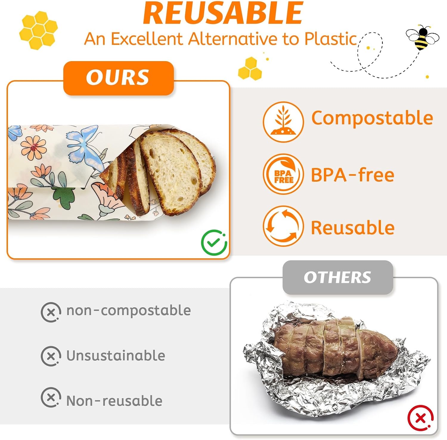 9 Pack Beeswax Wraps for Food – Reusable Beeswax Bread Bag & Sandwich Wrap image 5