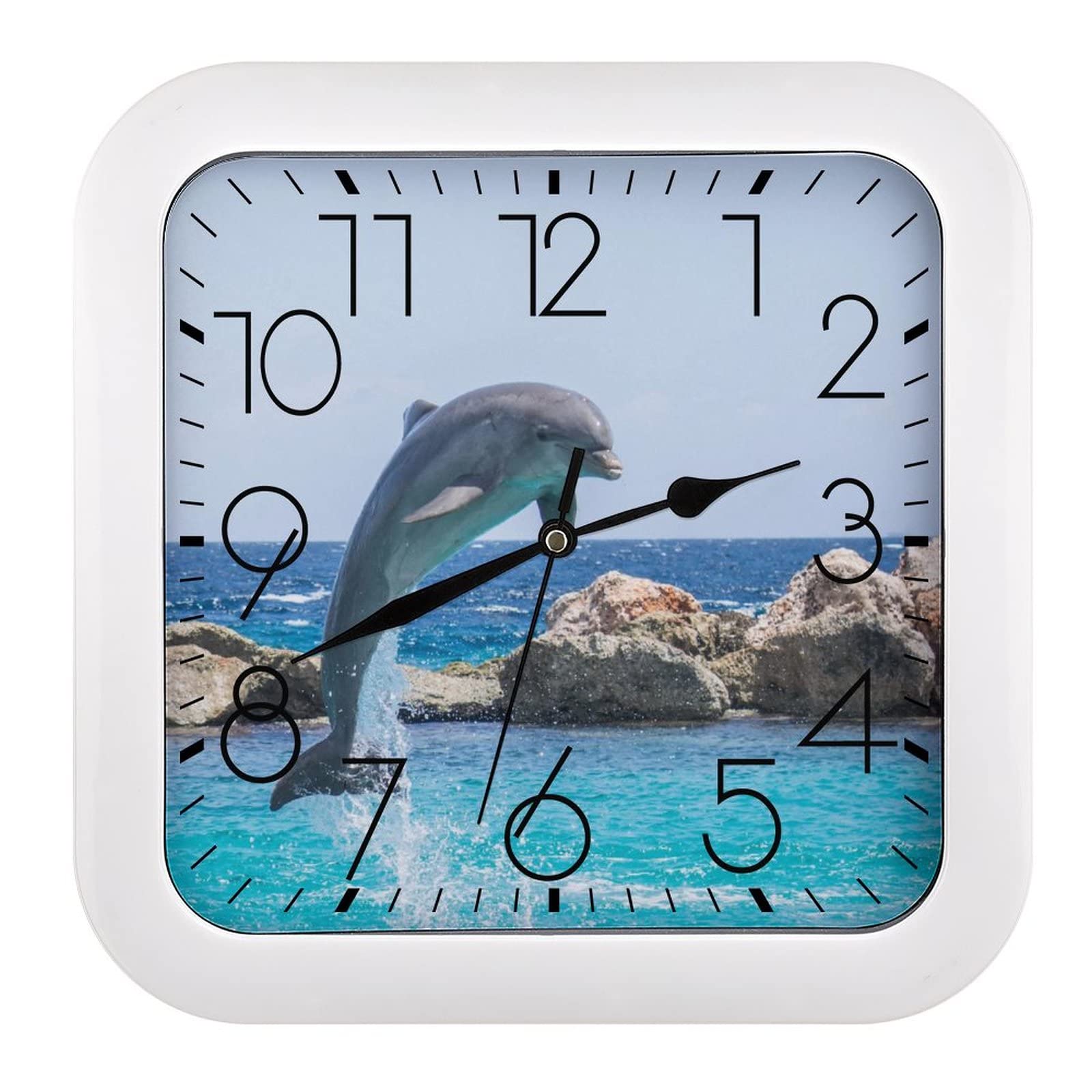 Horloge murale dauphin déco cuisine et chambre enfant carrée 26cm