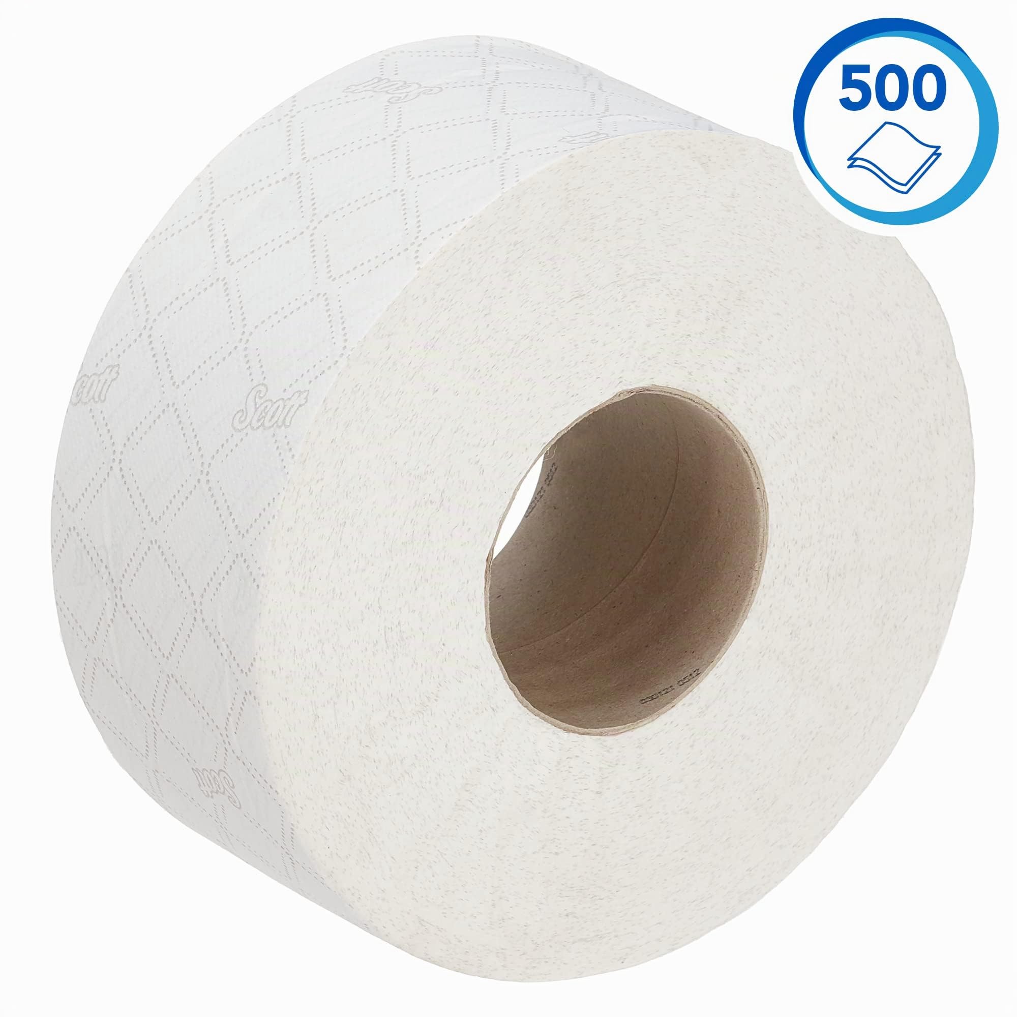 Scott Essential 8614 Rouleau de papier toilette Jumbo - Papier toilette 2 épaisseurs - 12 rouleaux de 500 feuilles blanches de papier toilette (2 400 m)