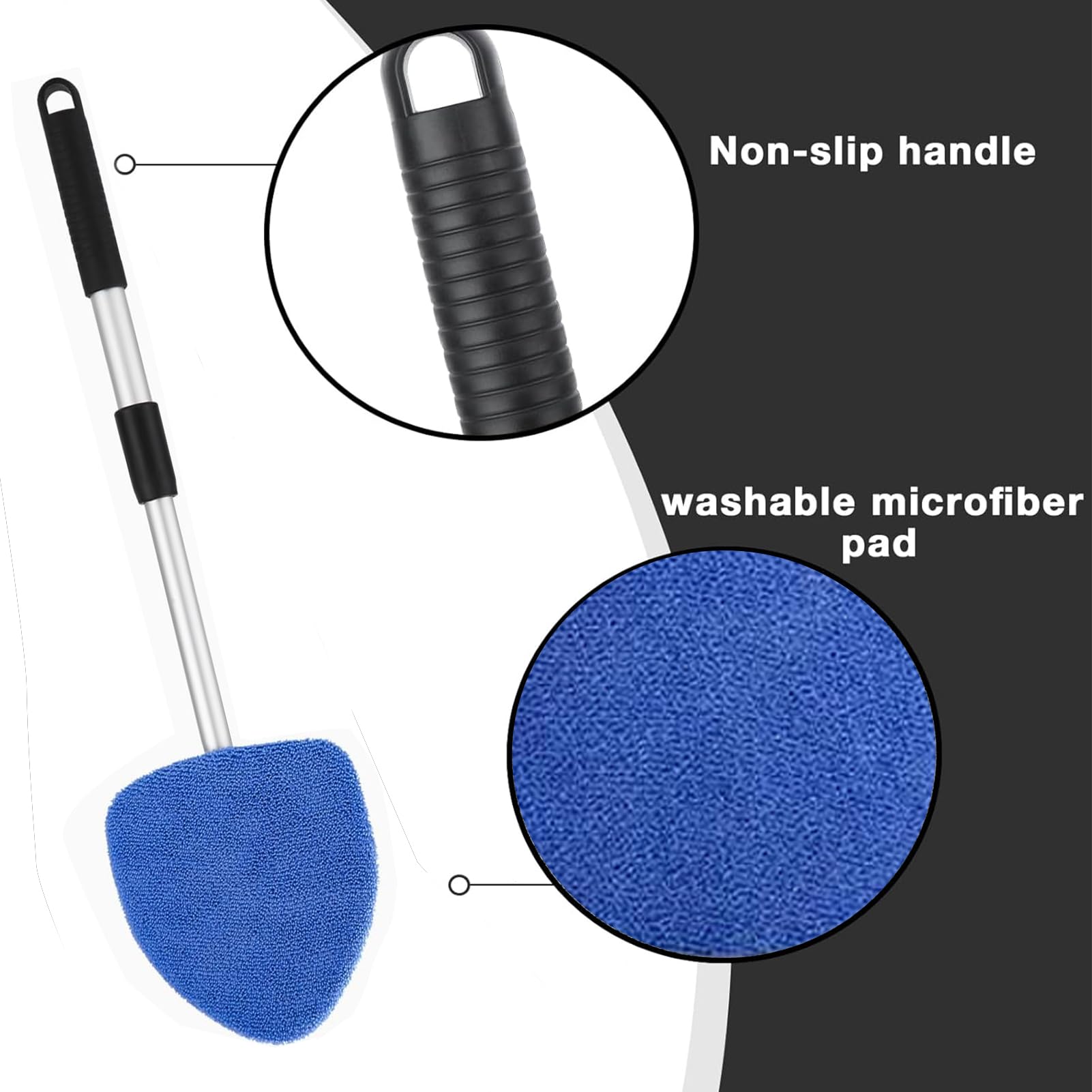 Pulitore Parabrezza Auto Con Asta Estensibile - 4 Pastiglie Microfibra Lavabili, Manico Alluminio, Verde - Foto 3