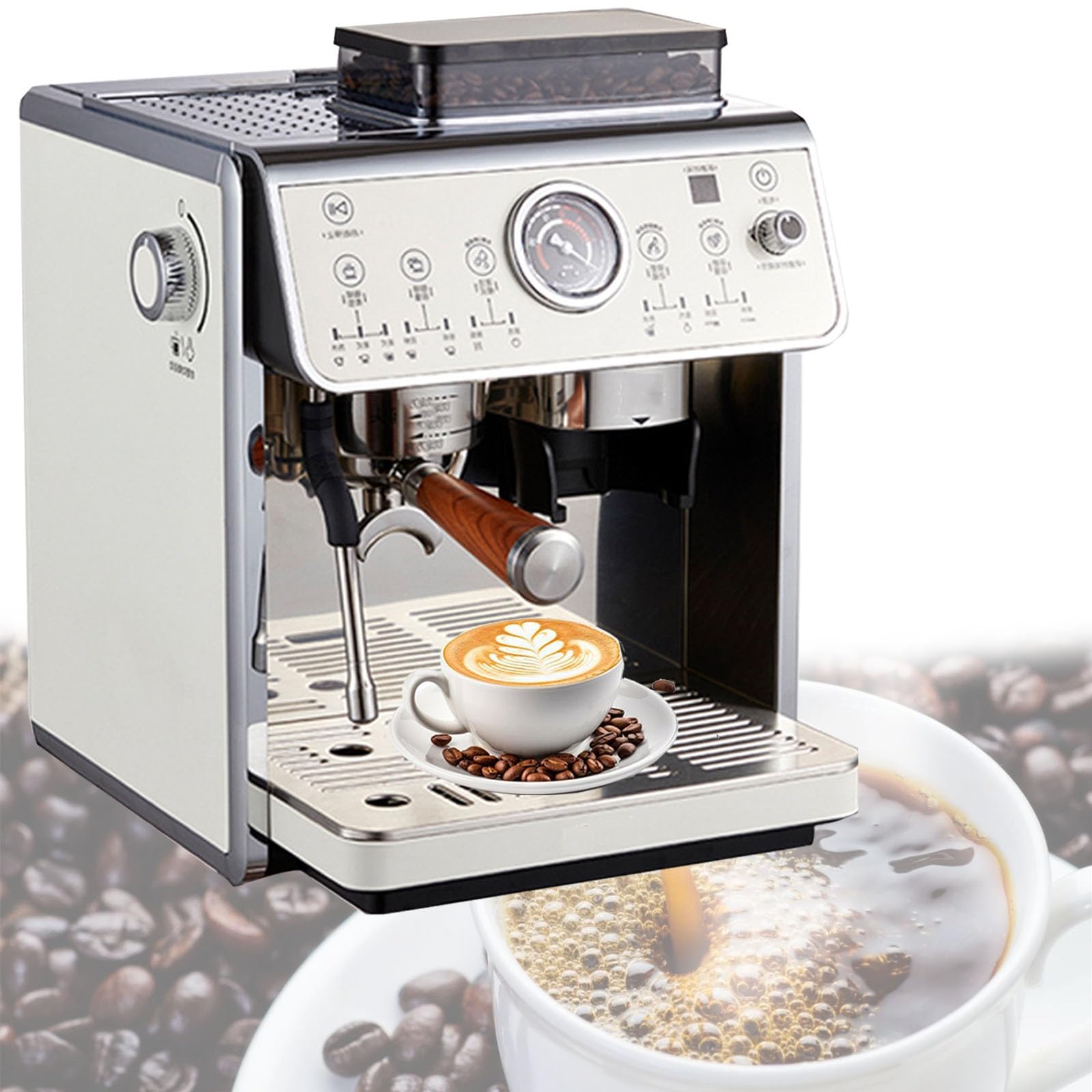 Máquinas de espresso con molinillo, cafetera for capuchino y latte de 25 bares con tanque de agua extraíble de 90 oz, cafetera con vaporizador de leche y pantalla táctil con temporizador.