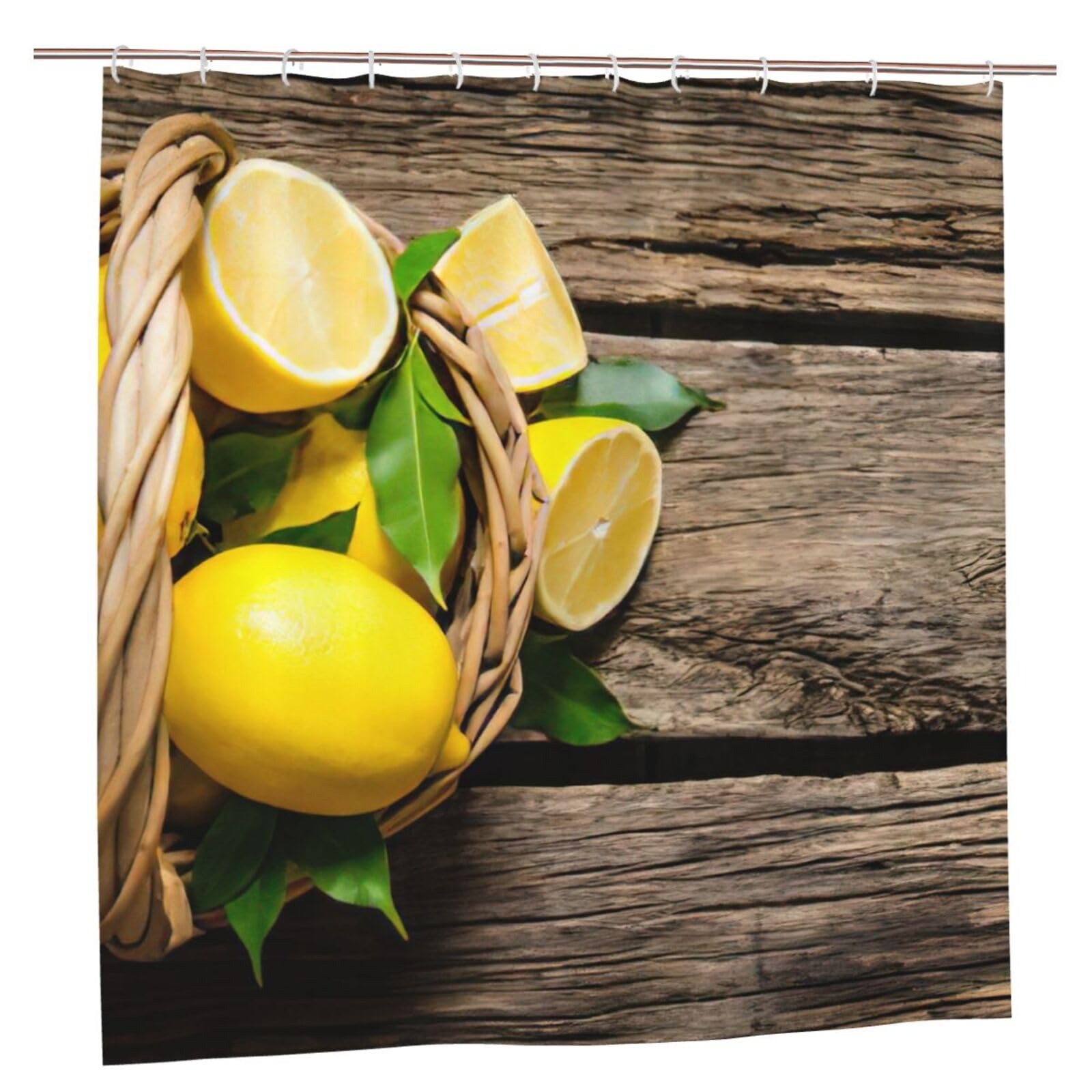 Rideau de douche citron 183x183 cm en polyester avec 12 oeillets