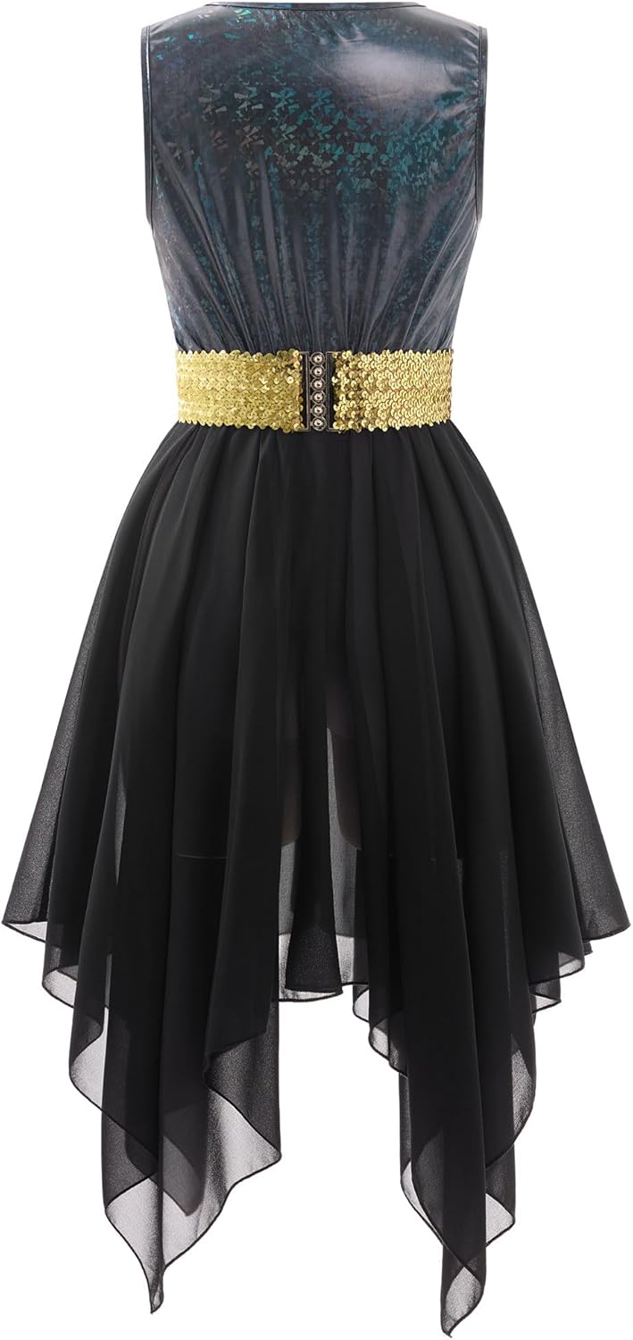 ODASDO Praise Dance Dresses for Women Liturgical Dancewear Sleeveless Overlays Color Block Asymmetrical Chiffon Flowy Dress - Image 4